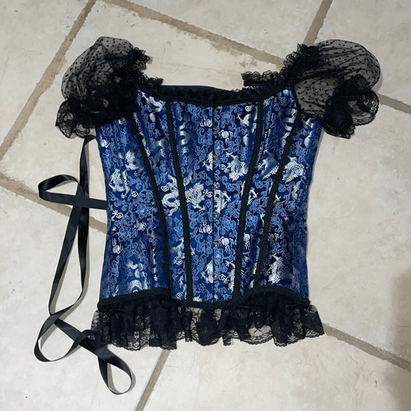 NWOT CORSET STORY Blue and silver brocade corset - Picture 1 of 3